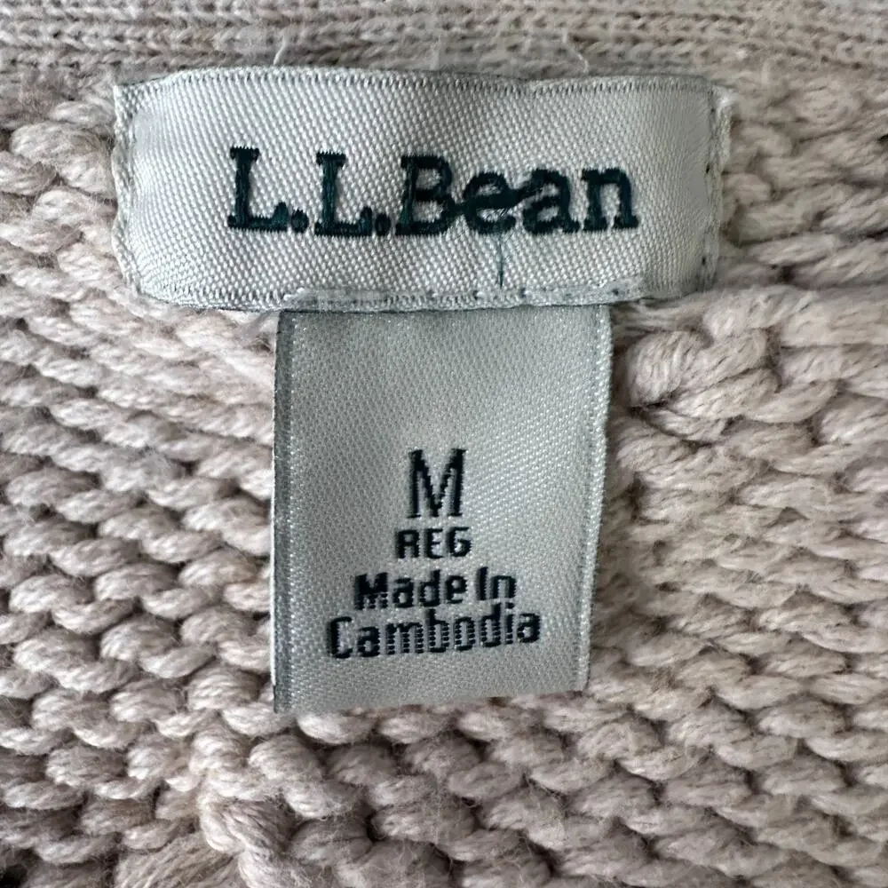 LL Bean Cable‎ Knit Sweater Women’s Medium Beige Tan Cotton Long Sleeve Pullover